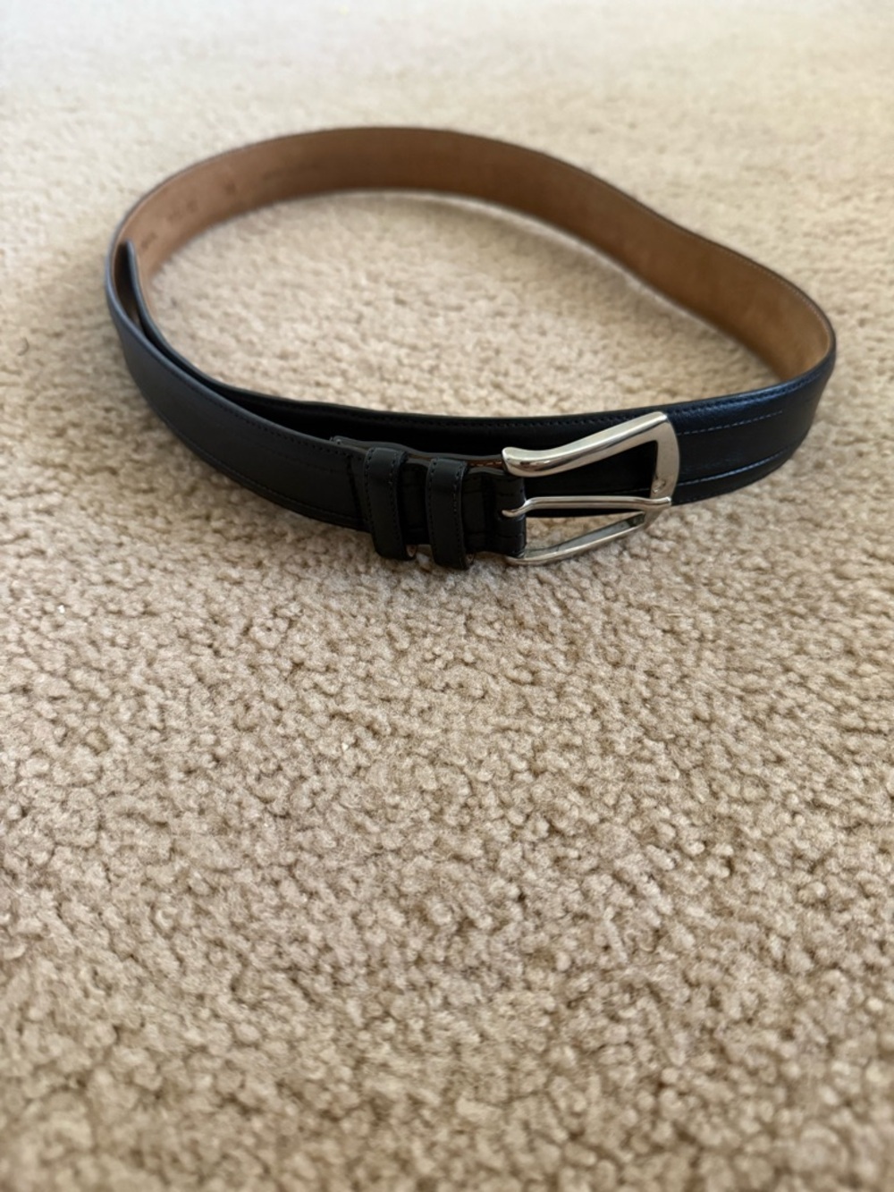 Mezlan Black Leather Dress Belt Size 36 Silver Buckle Made in Spain
